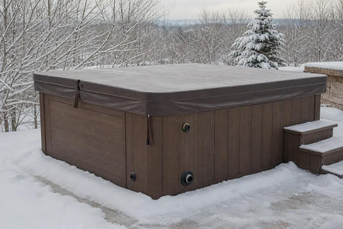 Exemple : spa posé sur terrasse bois avec vue lac, illustration aménagement extérieur
